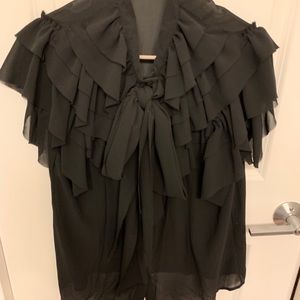 Ladies black ruffled- top blouse